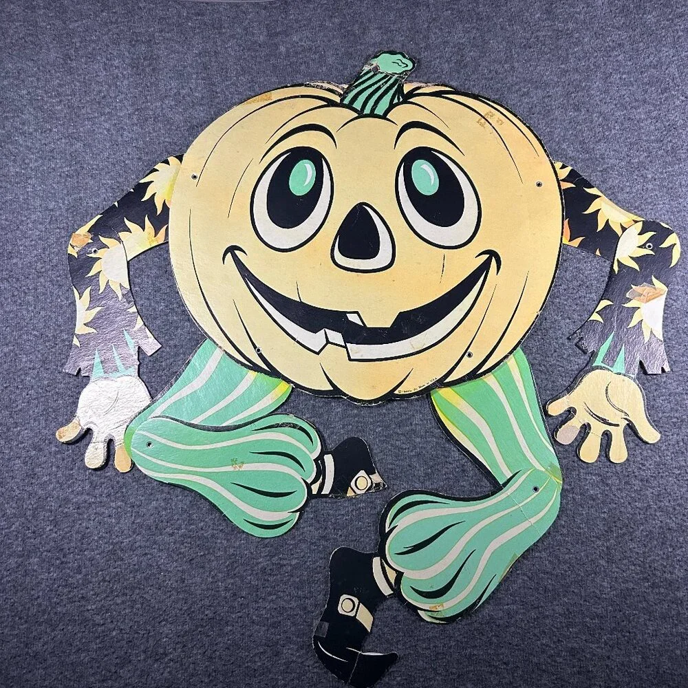Vintage Beistle Jointed Pumpkin Goblin Jack-O-Lantern Halloween Decoration 1960s